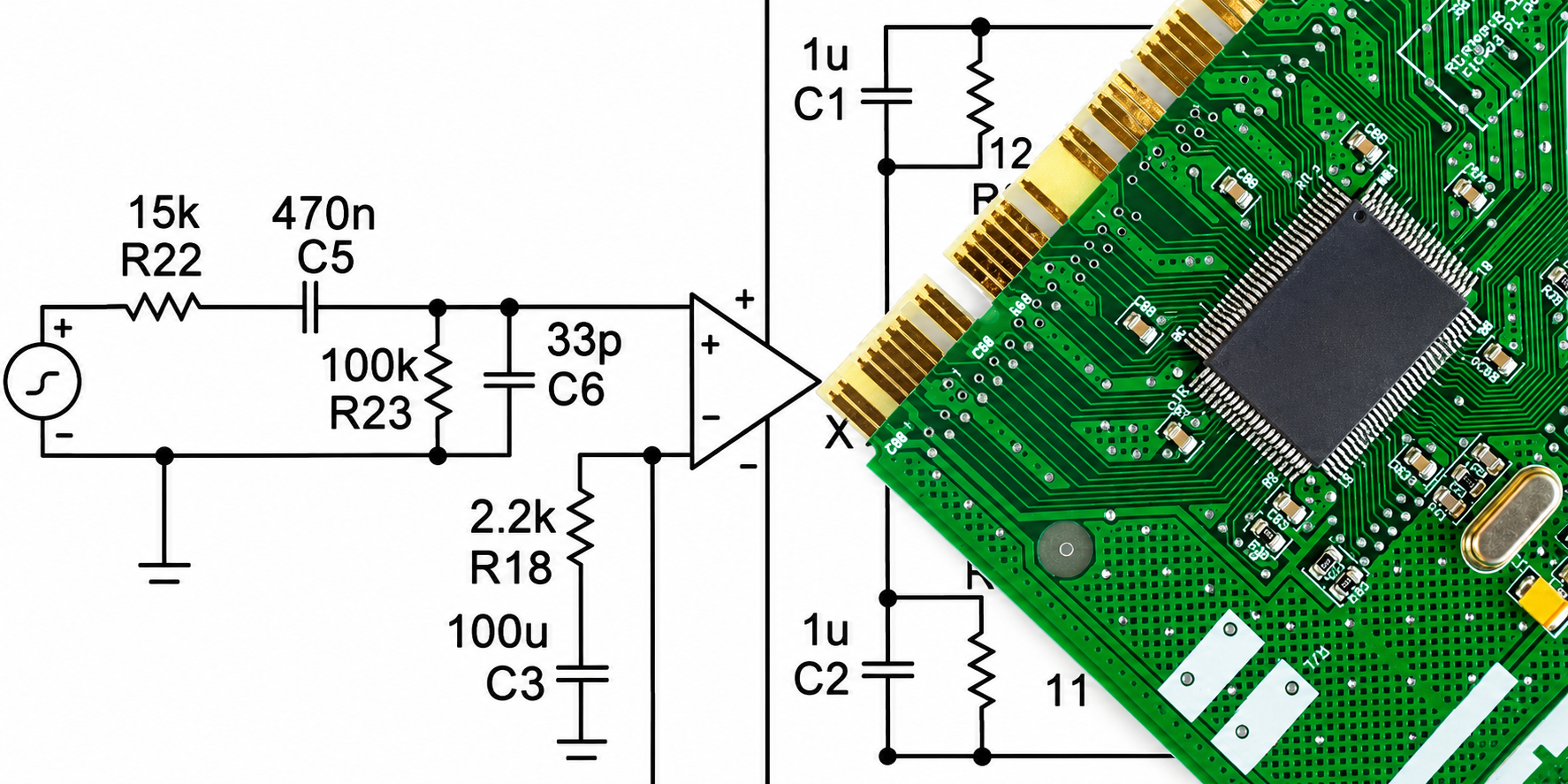 Hardware schematic and assembled PCB