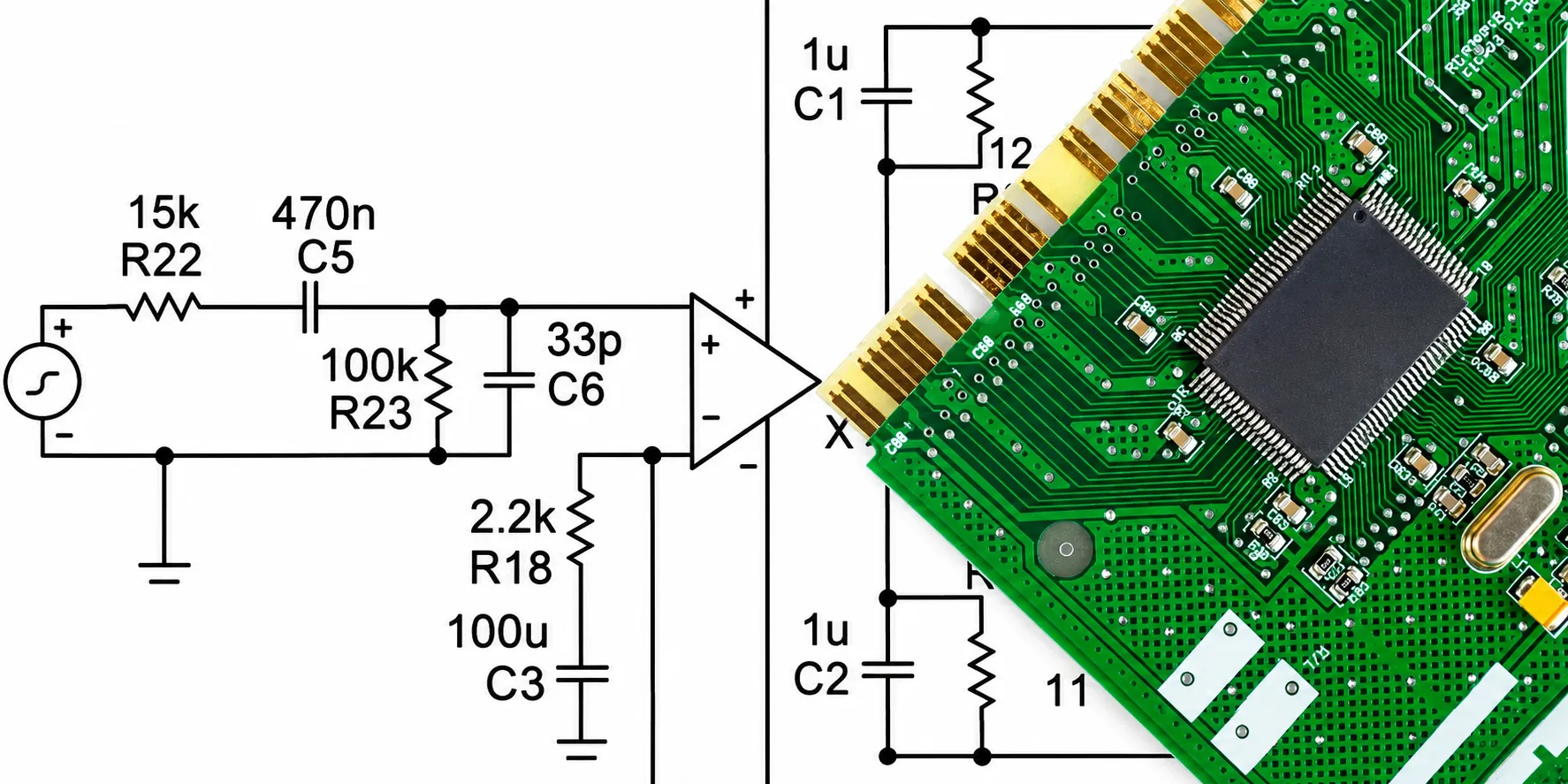 Hardware schematic and assembled PCB
